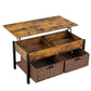 Metal coffee table,desk,with a lifting table,and hidden storage space.There were two removable wicker baskets that could be placed in any space such as the living room,color:brown with fire wood grain