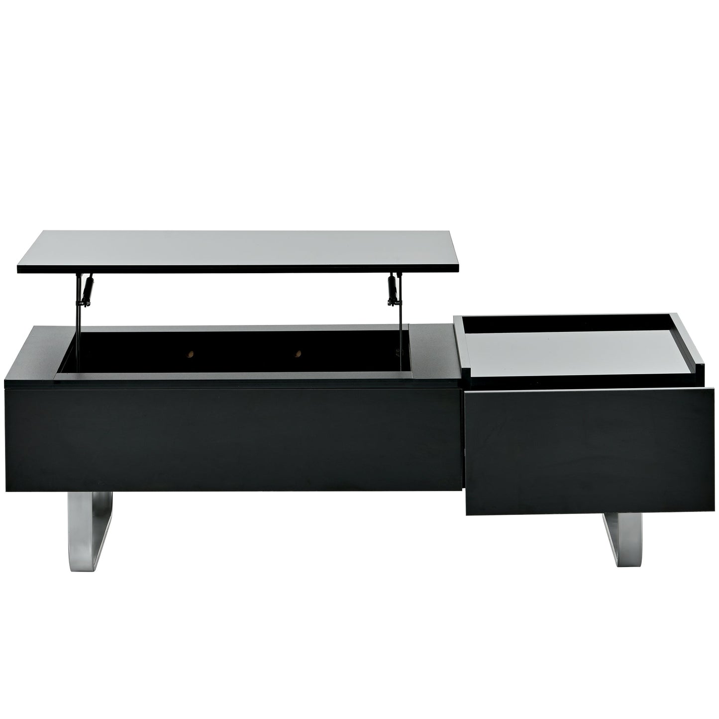 Multi-functional Coffee Table with Lifted Tabletop, Contemporary Cocktail Table with Metal Frame Legs, High-gloss Surface Dining Table for Living Room, Black