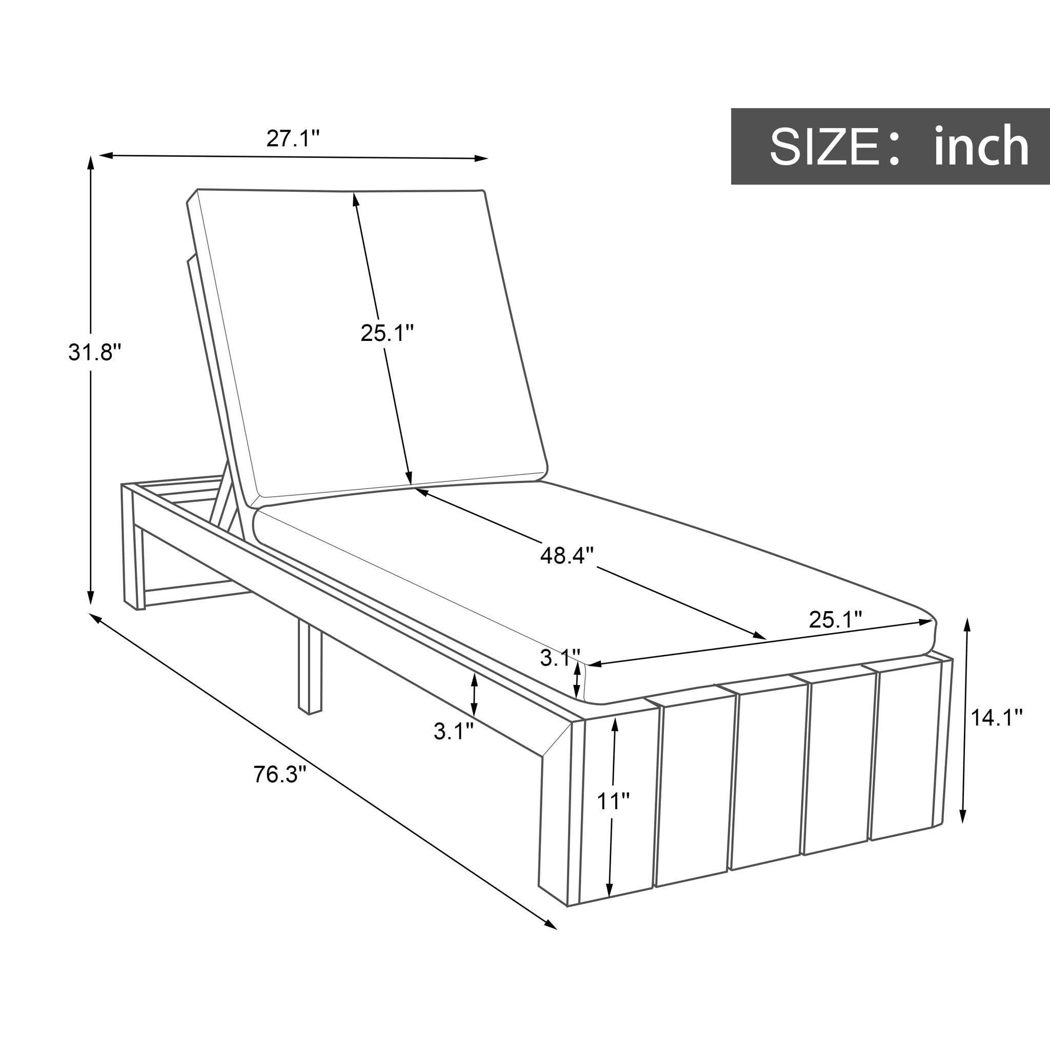 Adjustable Outdoor Chaise Lounge Patio Recliner With Removable Cushion