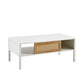 40.16" Rattan Coffee table, sliding door for storage, metal legs, Modern table  for living room , white