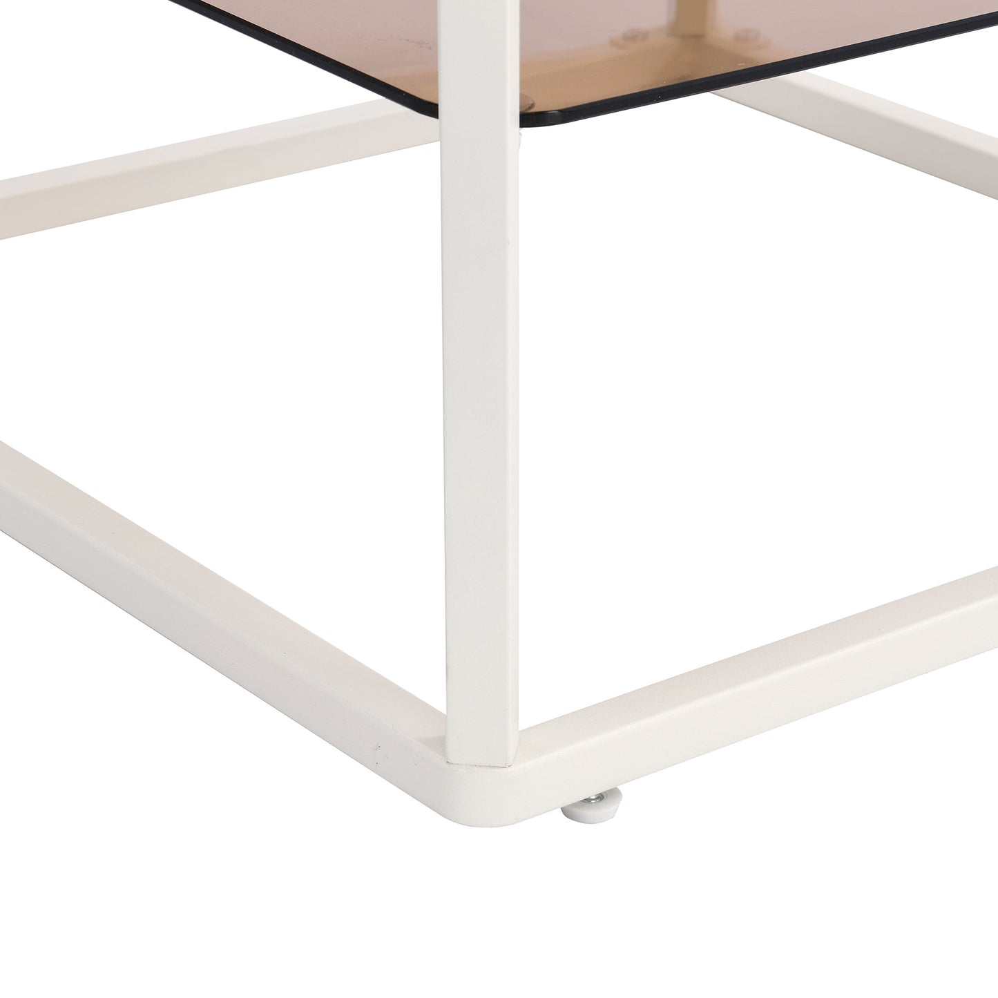 Modern Nested Coffee Table Set with High-low Combination Design, Brown Tempered Glass Cocktail Table with Metal Frame, Length Adjustable 2-Tier Center&End Table for Living Room, White