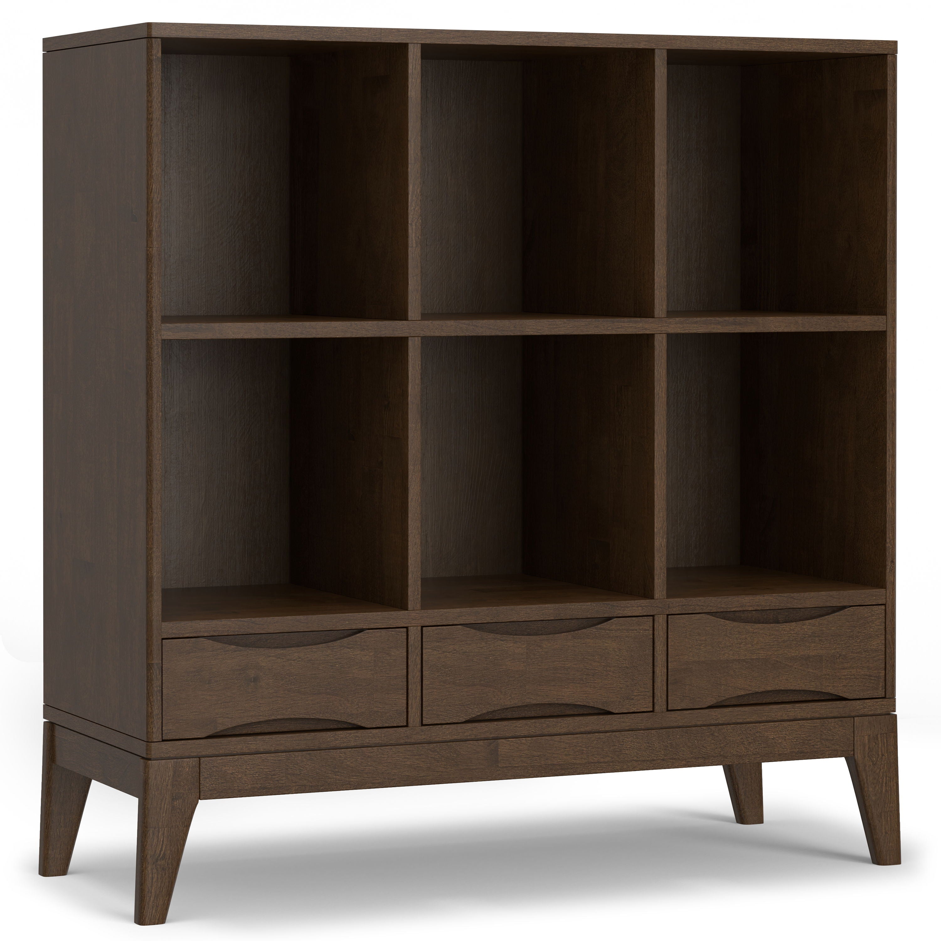 Harper - Low 6 Cube Storage With Drawers - Walnut Brown