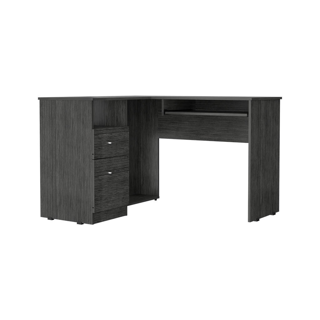 L-Shaped Desk Bradford, Keyboard Shelf, Smokey Oak Finish