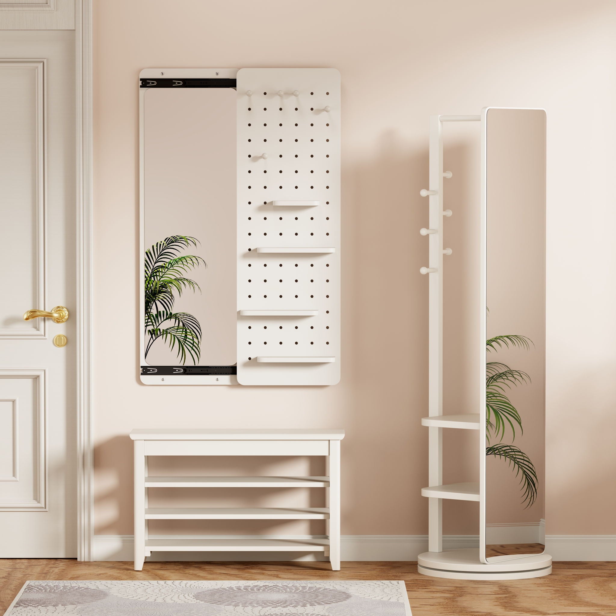 Wall Mounted Full Length Mirror With Shelf And Hook