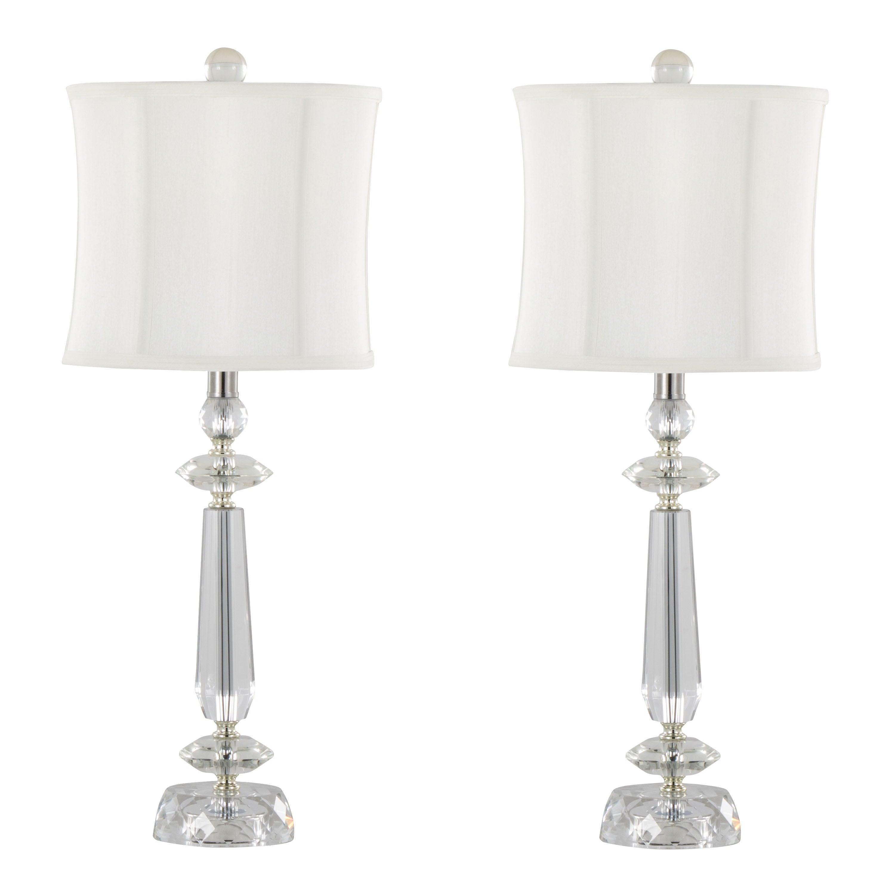 Karat - Contemporary Crystal Table Lamp (Set of 2) - Clear Crystal / Chrome / White Softback