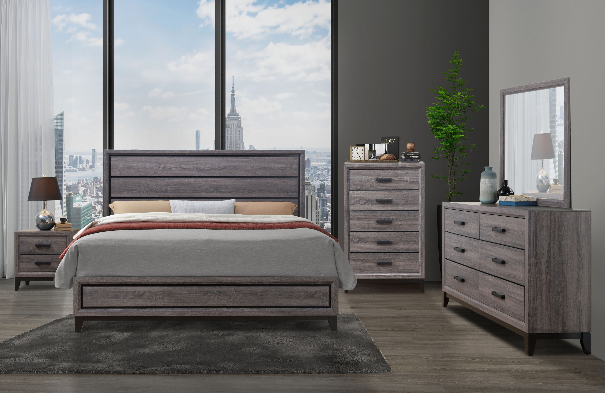 Kate - 5 Piece Full Bedroom Set - Gray