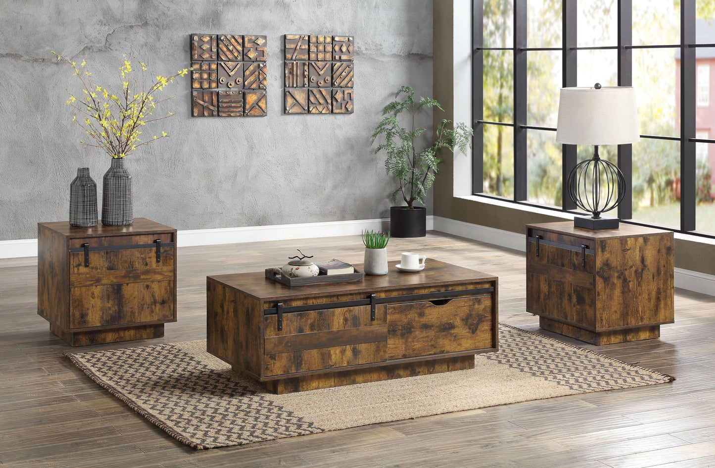 ACME Bellarosa COFFEE TABLE Rustic Oak Finish LV01442