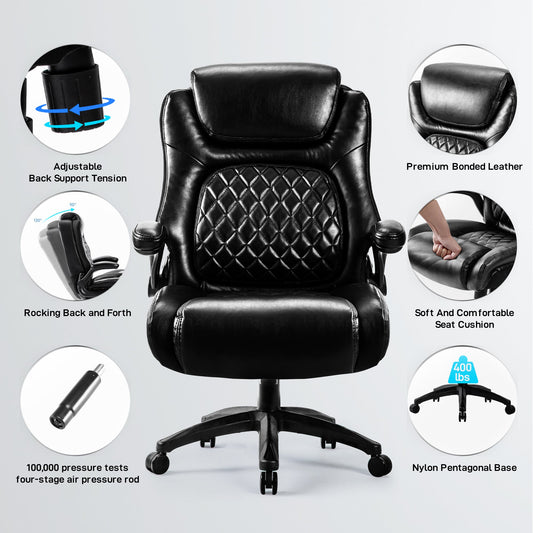 Big & Tall 400lb Ergonomic Leather Office Chair Executive Desk Chair
