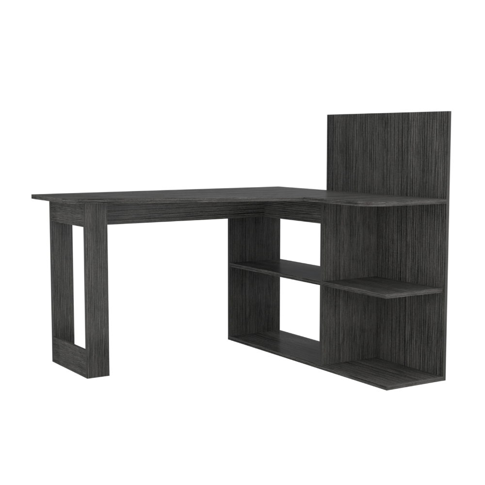 Masai Writing Computer Desk, Five Open Shelves -Smokey Oak