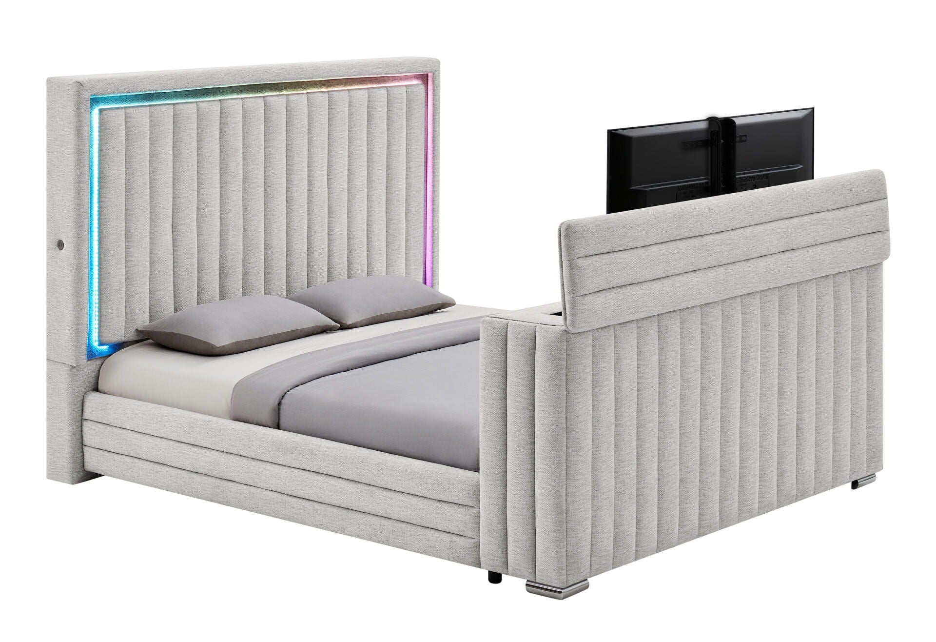 Elias - Queen Bed Footboard With TV Lift And Fireplace - Gray