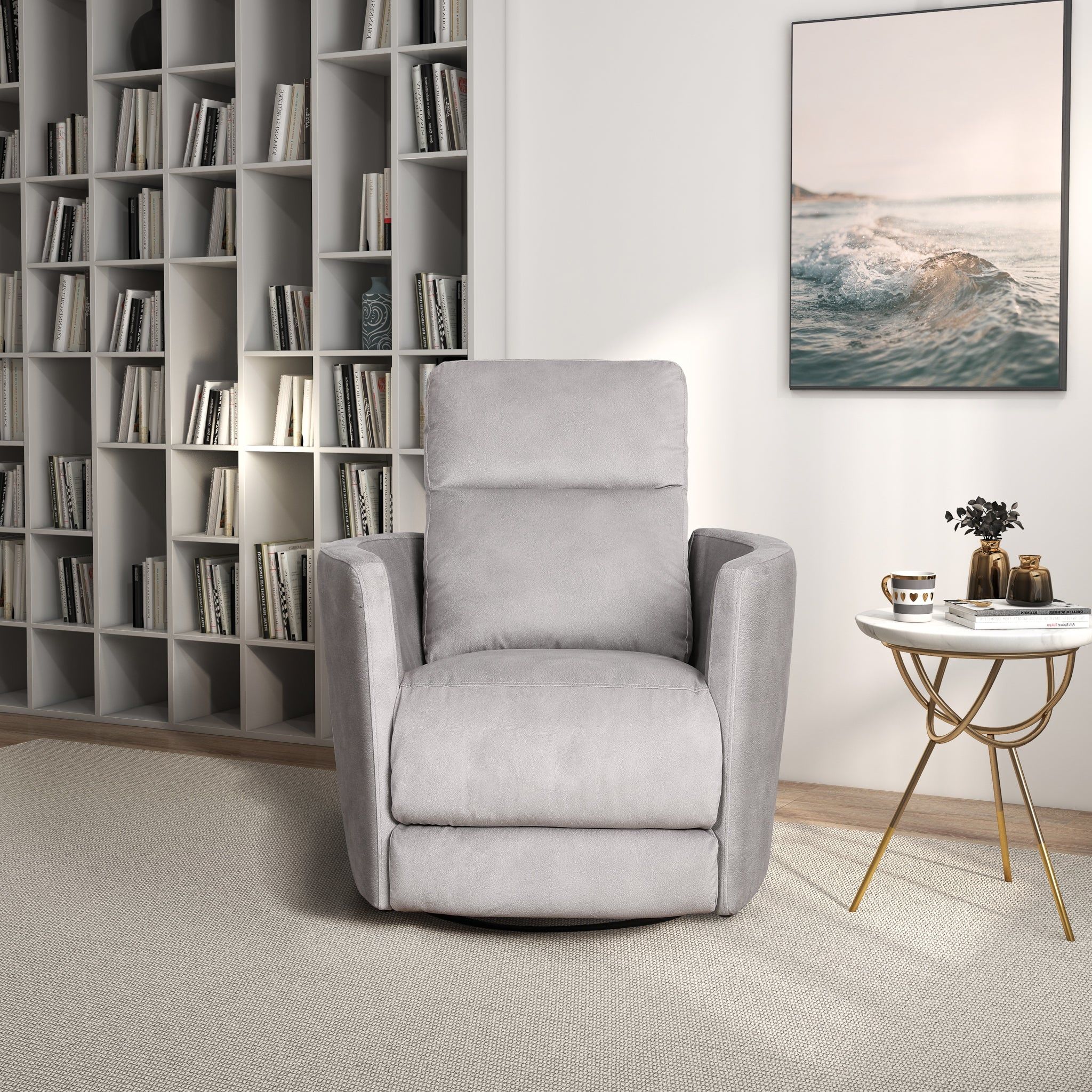 Lawson - Swivel Glider Suede Recliner Chair - Latte