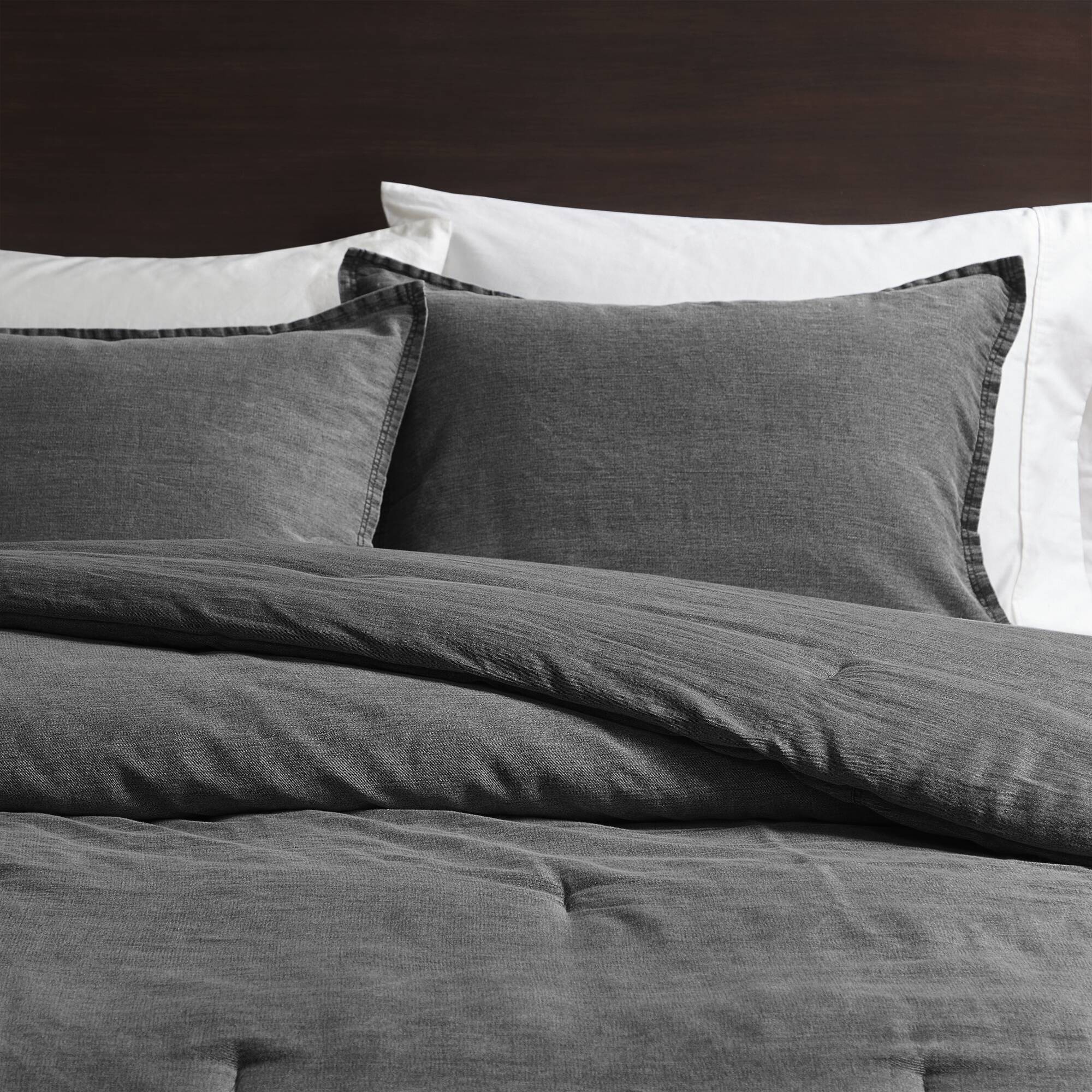 Mckenzie - 3 Piece Full/Queen Twill Washed Comforter Set - Gray