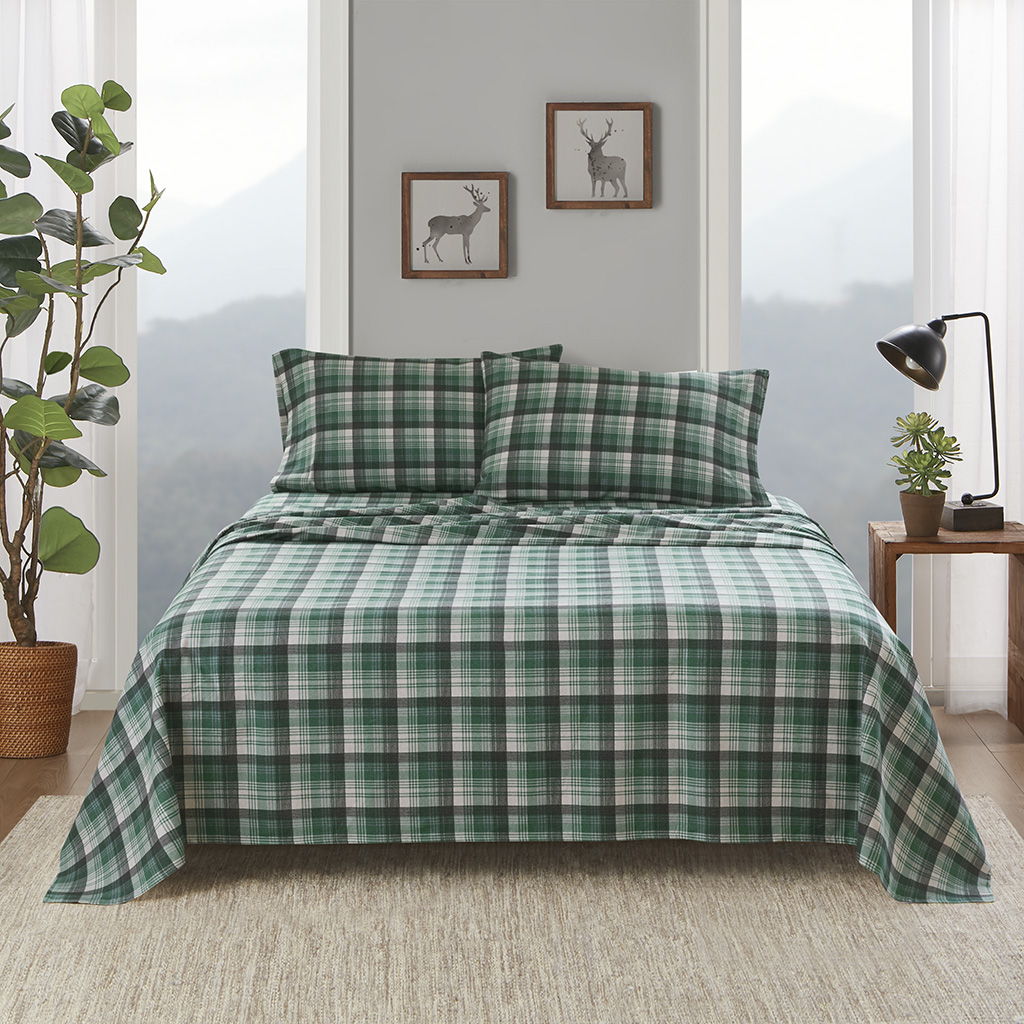 Flannel - 4 Piece Twin Sheet Set - Green Plaid