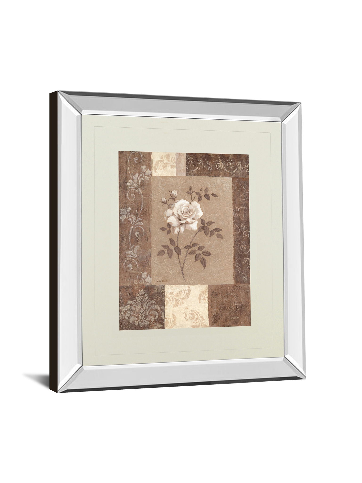 Single Rose By Vivian Flasch - Mirror Framed Print Wall Art - Light Brown