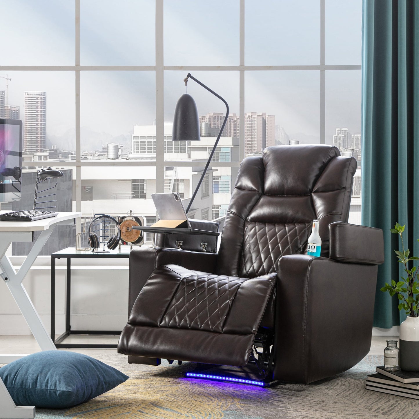 Motion Recliner with USB Charging Port and Hidden Arm Storage, Home Theater Seating with 2 Convenient Cup Holders Design and 360° Swivel Tray Table (old sku: SG000440AAA)