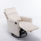 038-Cotton Linen Fabric Swivel Rocking Chair Glider Rocker Recliner Nursery Chair With Adjustable Back And Footrest For Living Room Indoor,Beige
