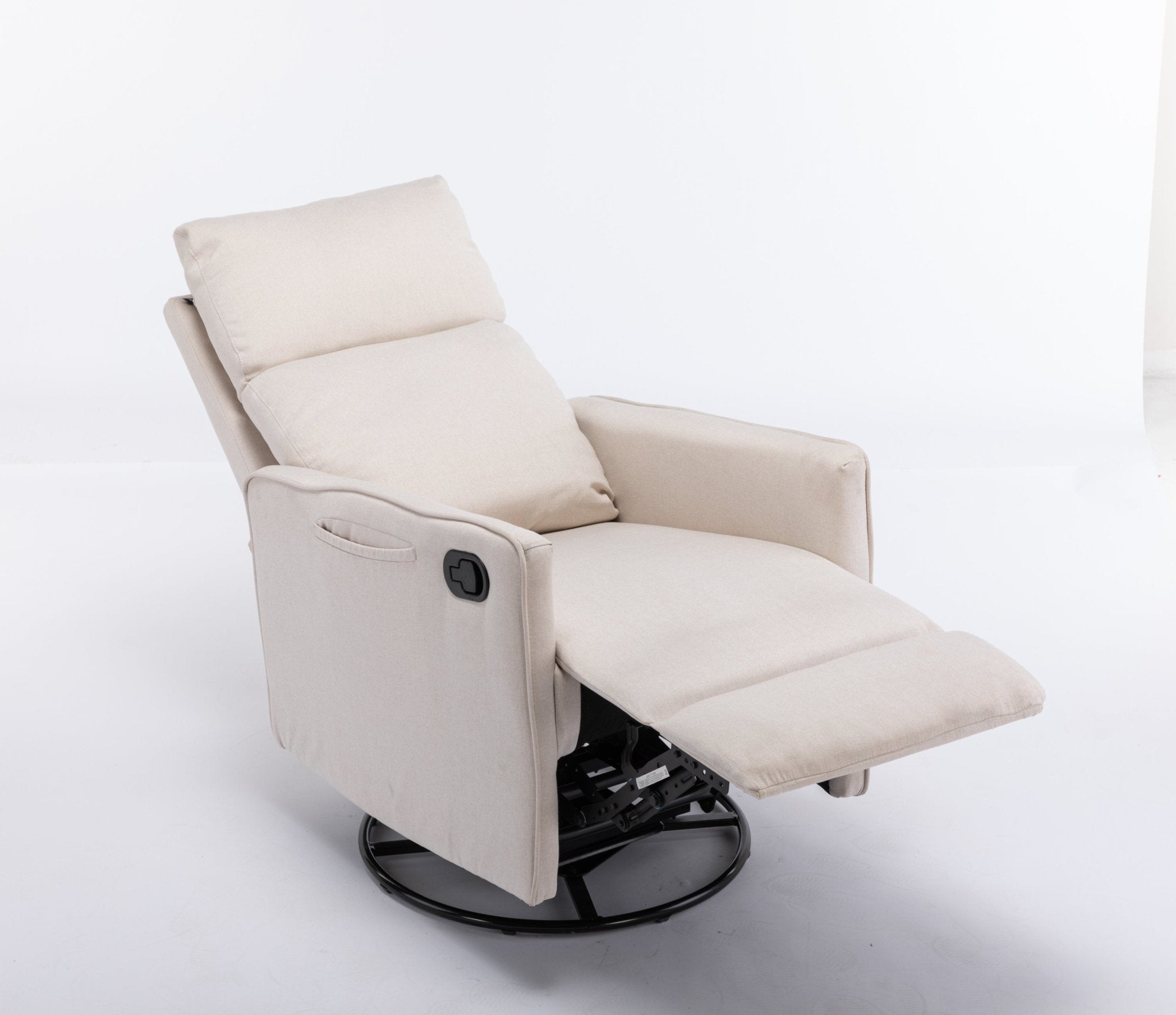 038-Cotton Linen Fabric Swivel Rocking Chair Glider Rocker Recliner Nursery Chair With Adjustable Back And Footrest For Living Room Indoor,Beige