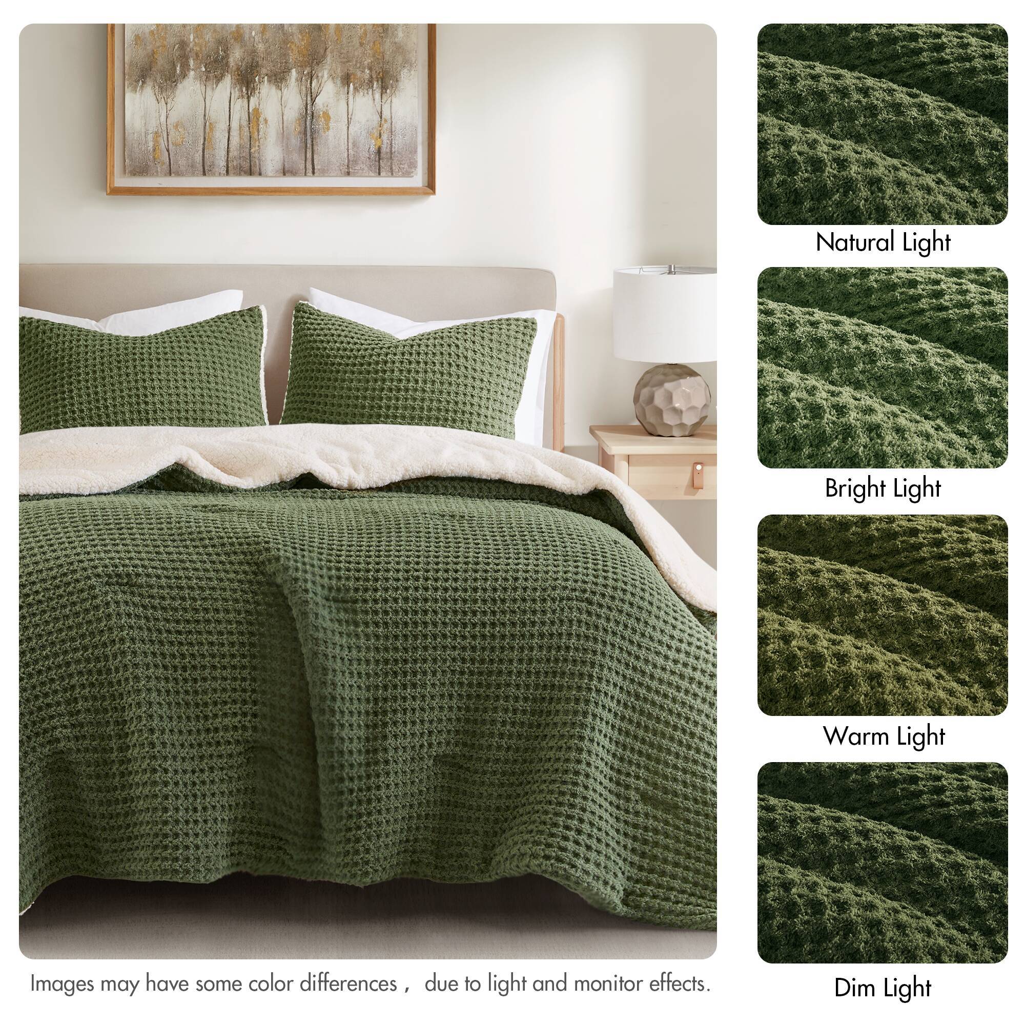 Riordan - Full/Queen Waffle Knit Comforter Set - Olive