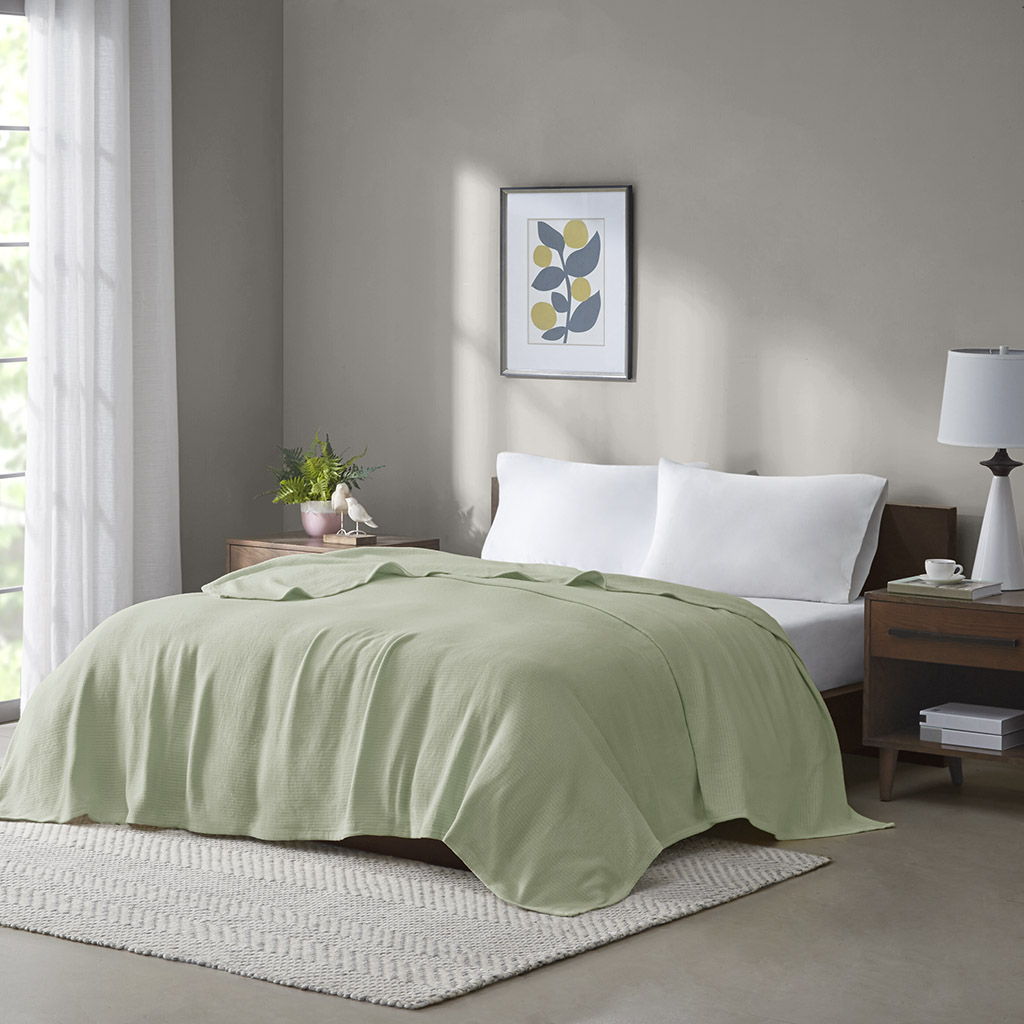 Freshspun Basketweave - Cotton Blanket - Green