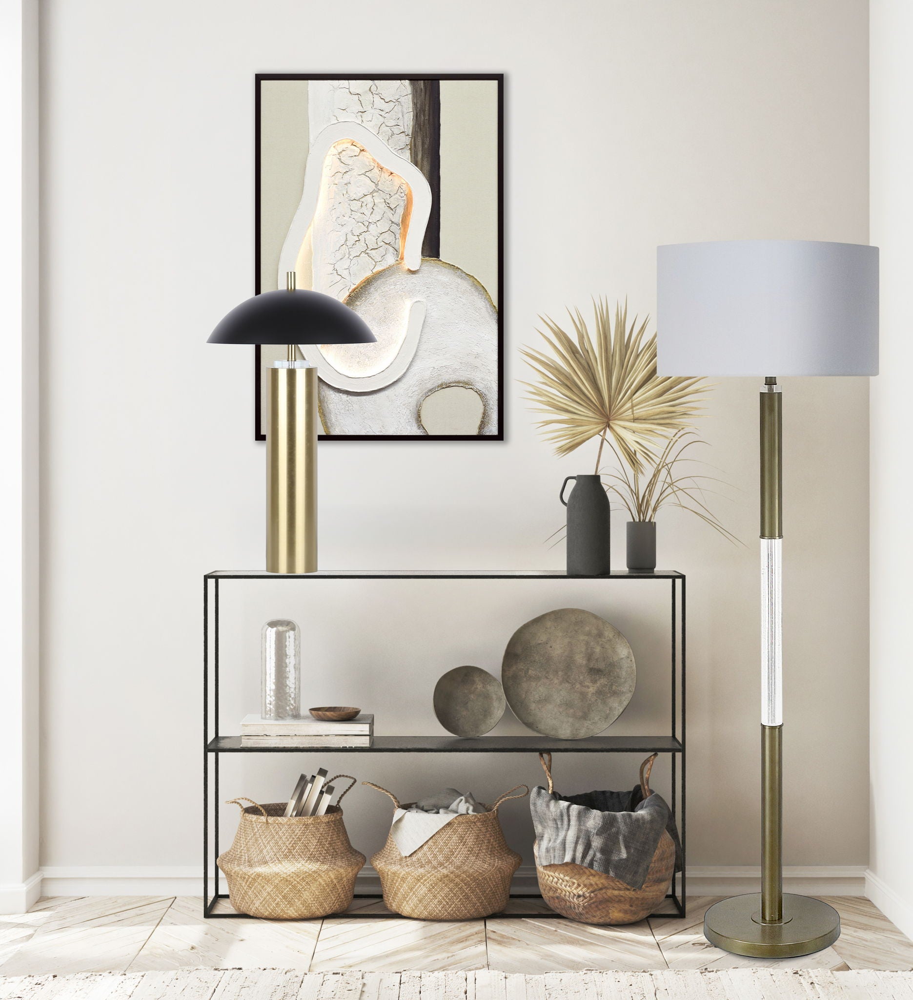 Ivory Contour I Hand-Painted LED Canvas In Frame - Ivory / Cream