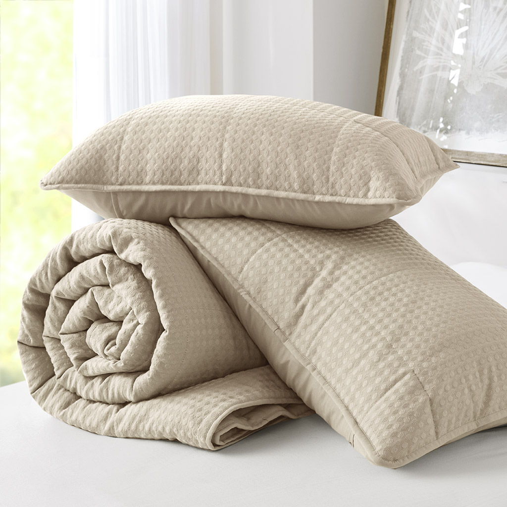 Mina - Full/Queen Waffle Weave Textured Quilt Set - Neutral