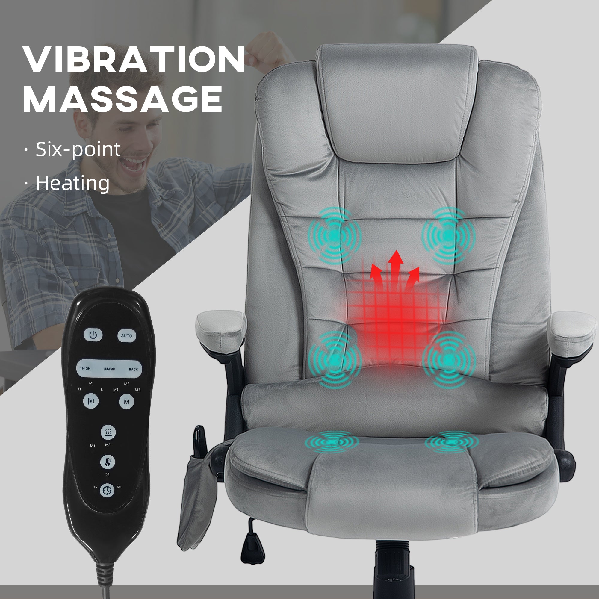 HOMCOM 6 Point Vibrating Massage Office Chair with Lumbar Heat Gray