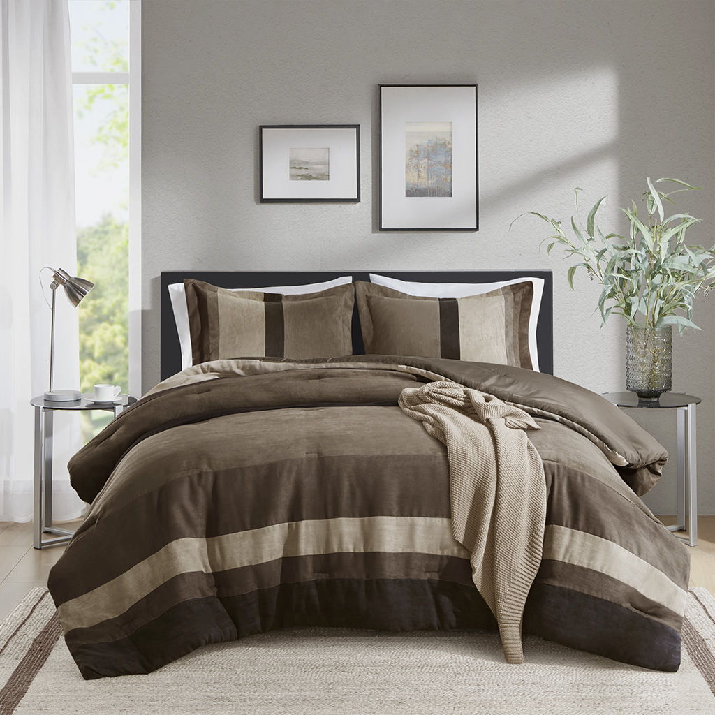 Boulder Stripe - Twin/Twin Long Pieced Comforter Set - Brown
