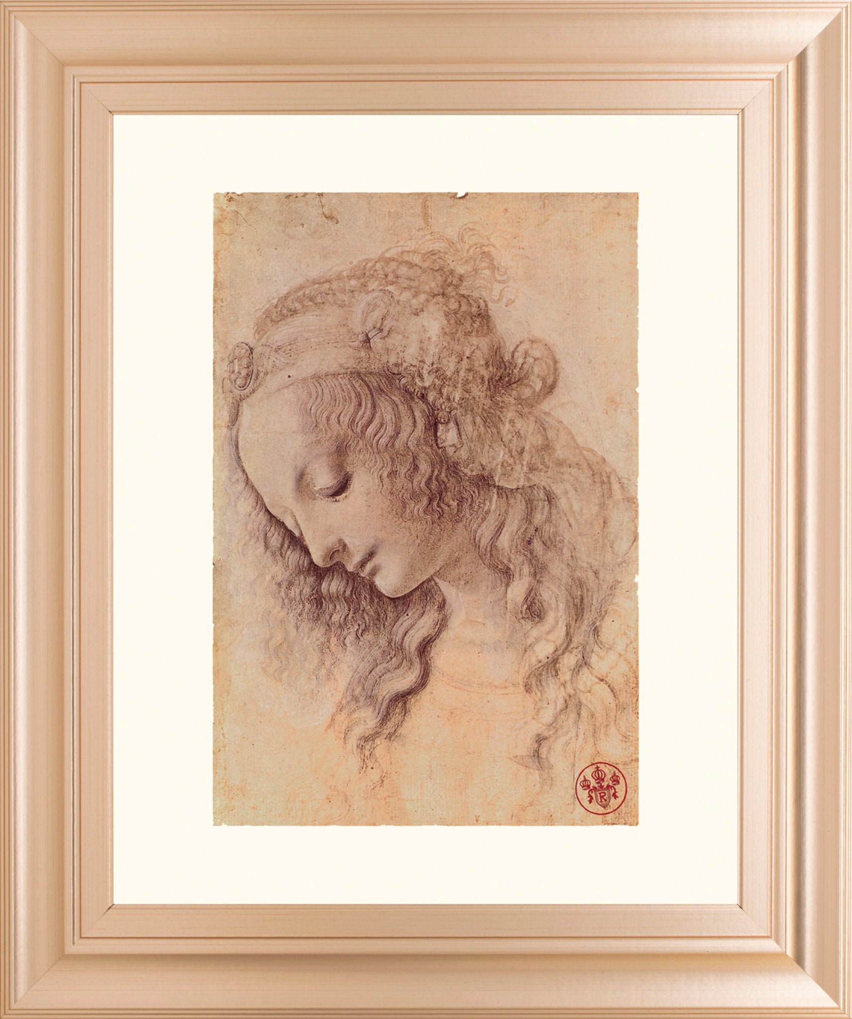 Testa Di Donna Di Profilo By Leonardo Da Vinci - Framed Print Wall Art - Light Brown