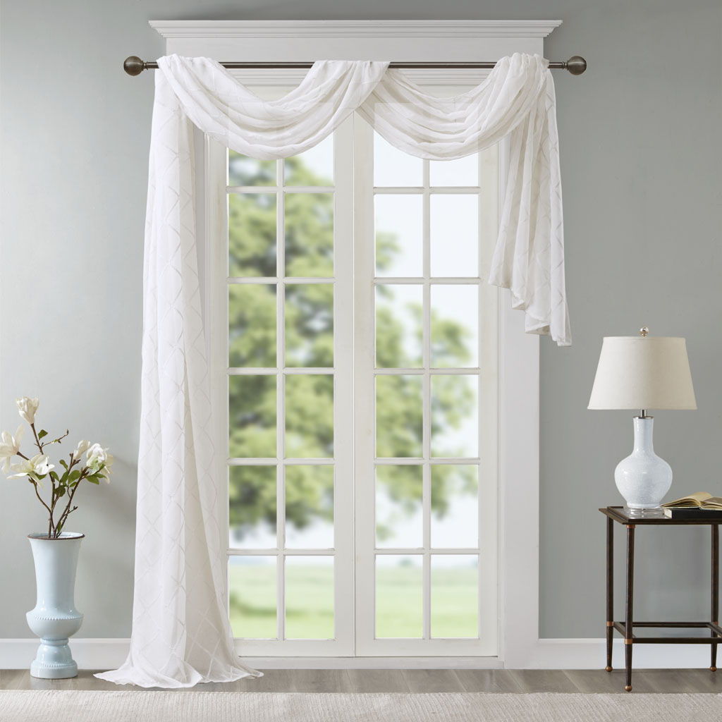 Irina - Diamond Sheer Embroidered Window Scarf - White