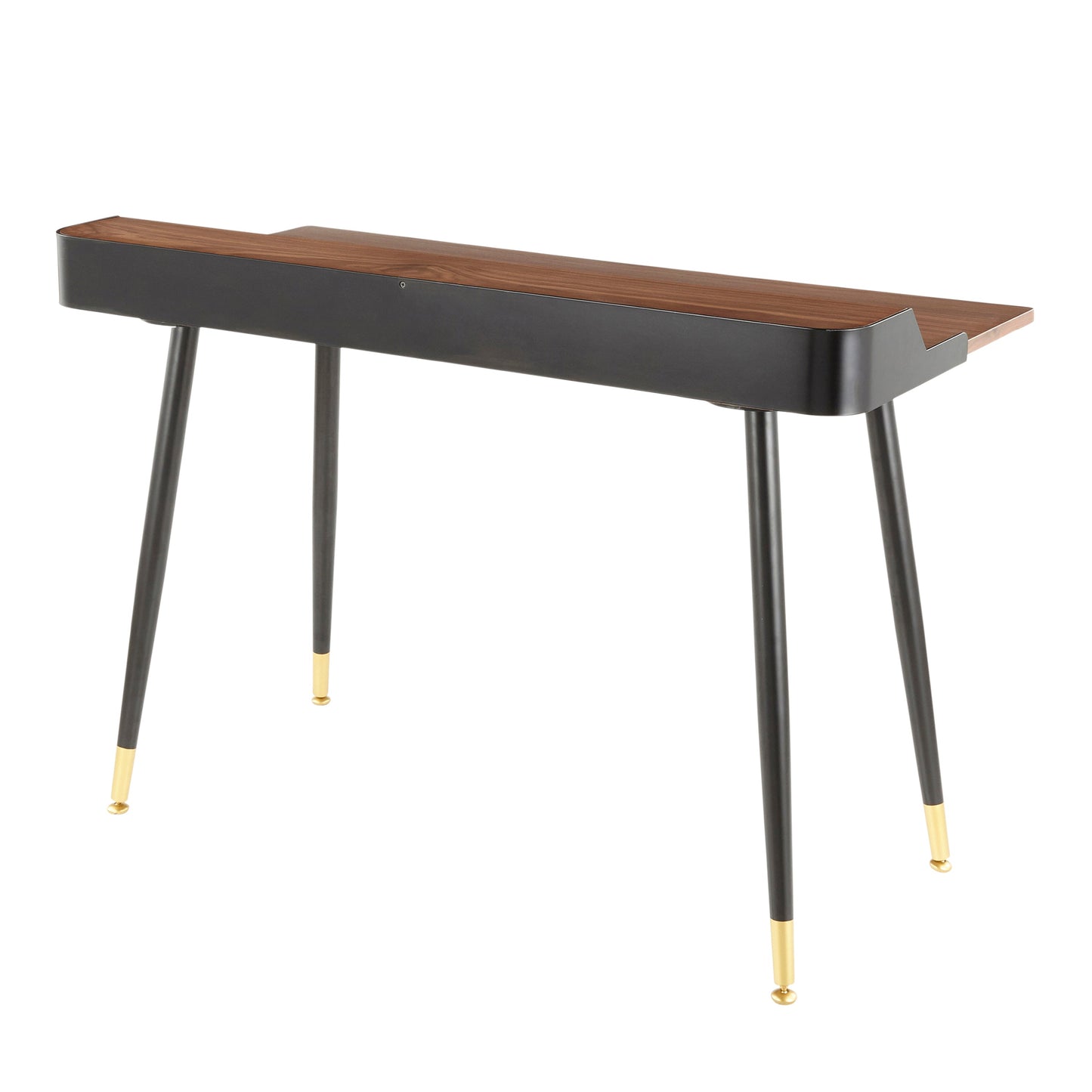 Harvey Mid-Century Modern Desk in Black Metal and Walnut Wood with Gold Accent by LumiSource