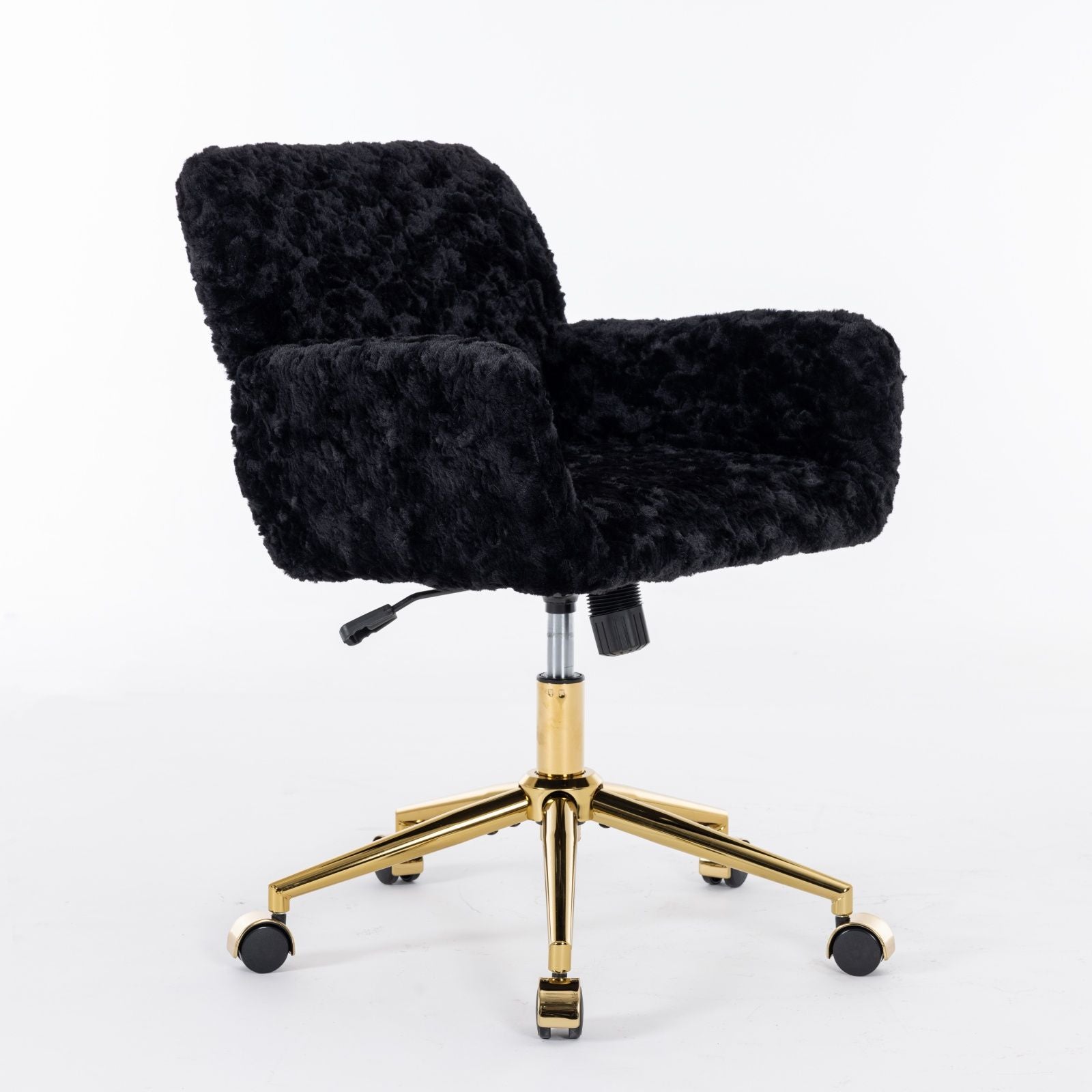 Office Chair, Artificial Rabbit Hair Home Office Chair With Golden Metal Base, Adjustable Desk Chair Swivel Office Chair, Vanity Chair