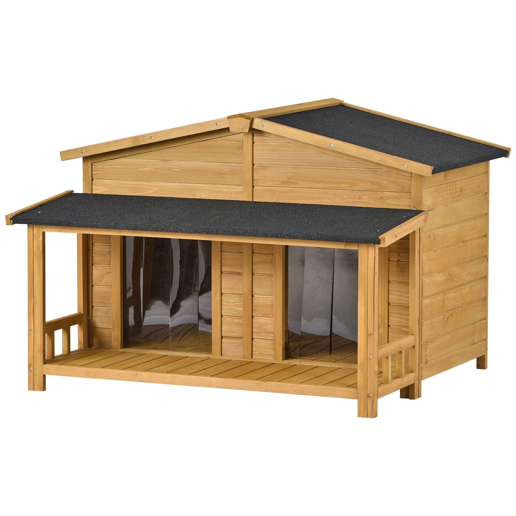 Large Wooden Dog House Outdoor / Indoor Dog Crate, Cabin Style, With Porch, 2 Doors