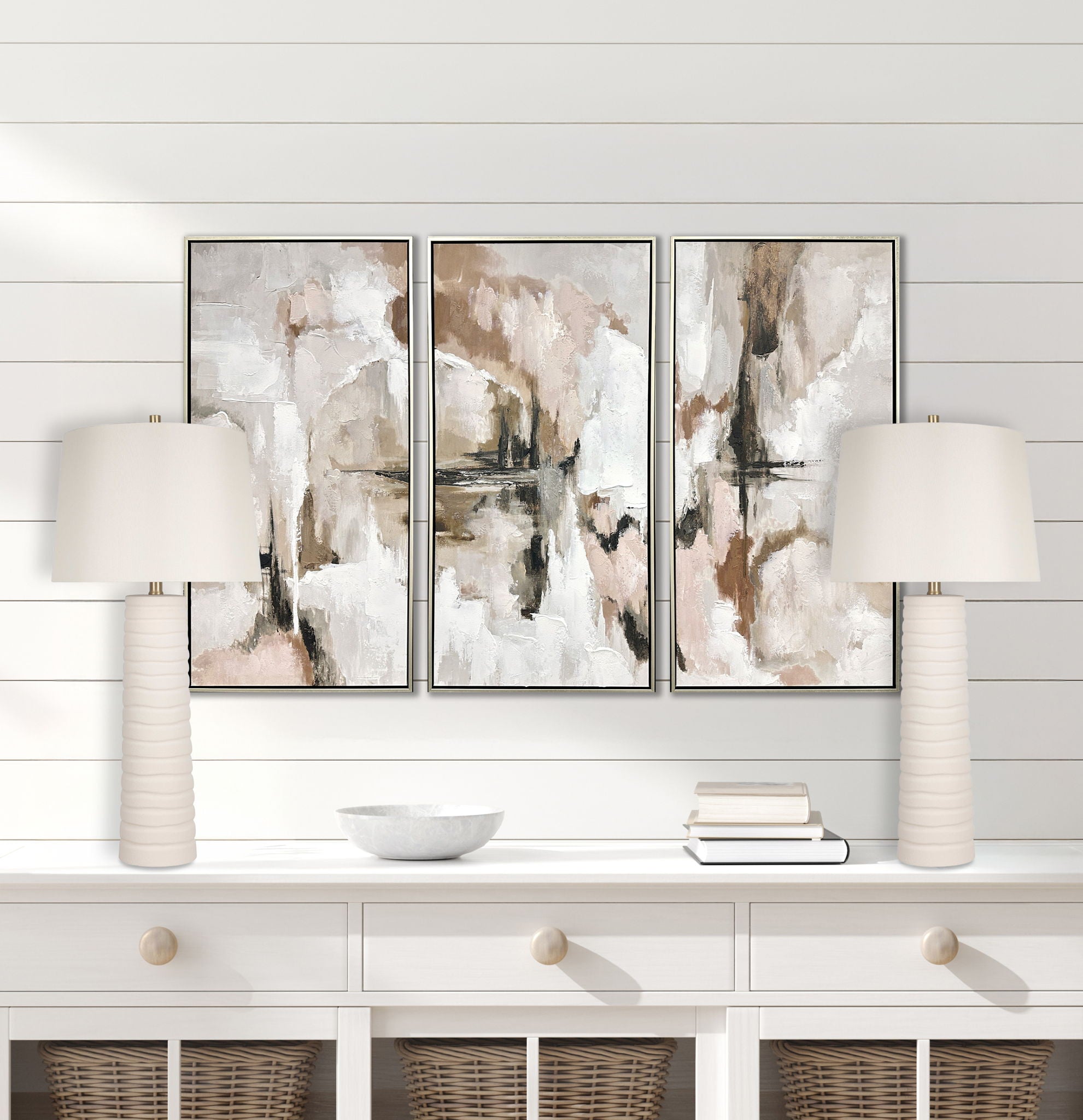 "Calming Flow" Ceramic Table Lamp (Set of 2) - Textured White