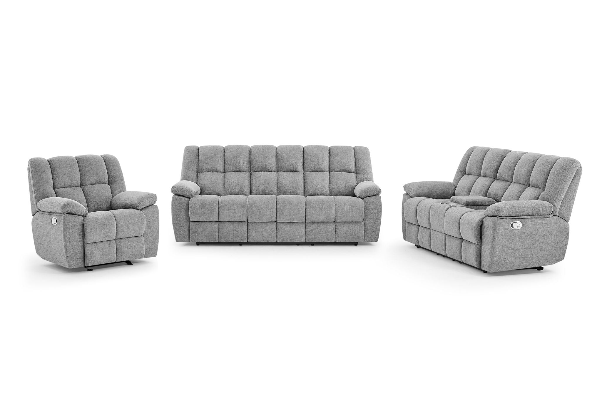 U6000 - 3 Piece Living Room Set (Reclining Sofa / Console Reclining Loveseat / Glider Recliner) - Smoke