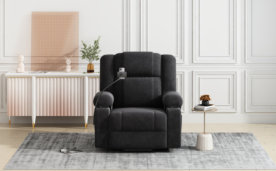 Power Lift Recliner Chair Electric Recliner for Elderly Recliner Chair with Massage and Heating Functions, Remote, Phone Holder Side Pockets and Cup Holders for Living Room, Black