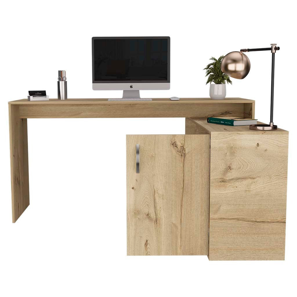 Axis Modern L-Shaped Computer Desk with Open & Closed Storage -Light Oak