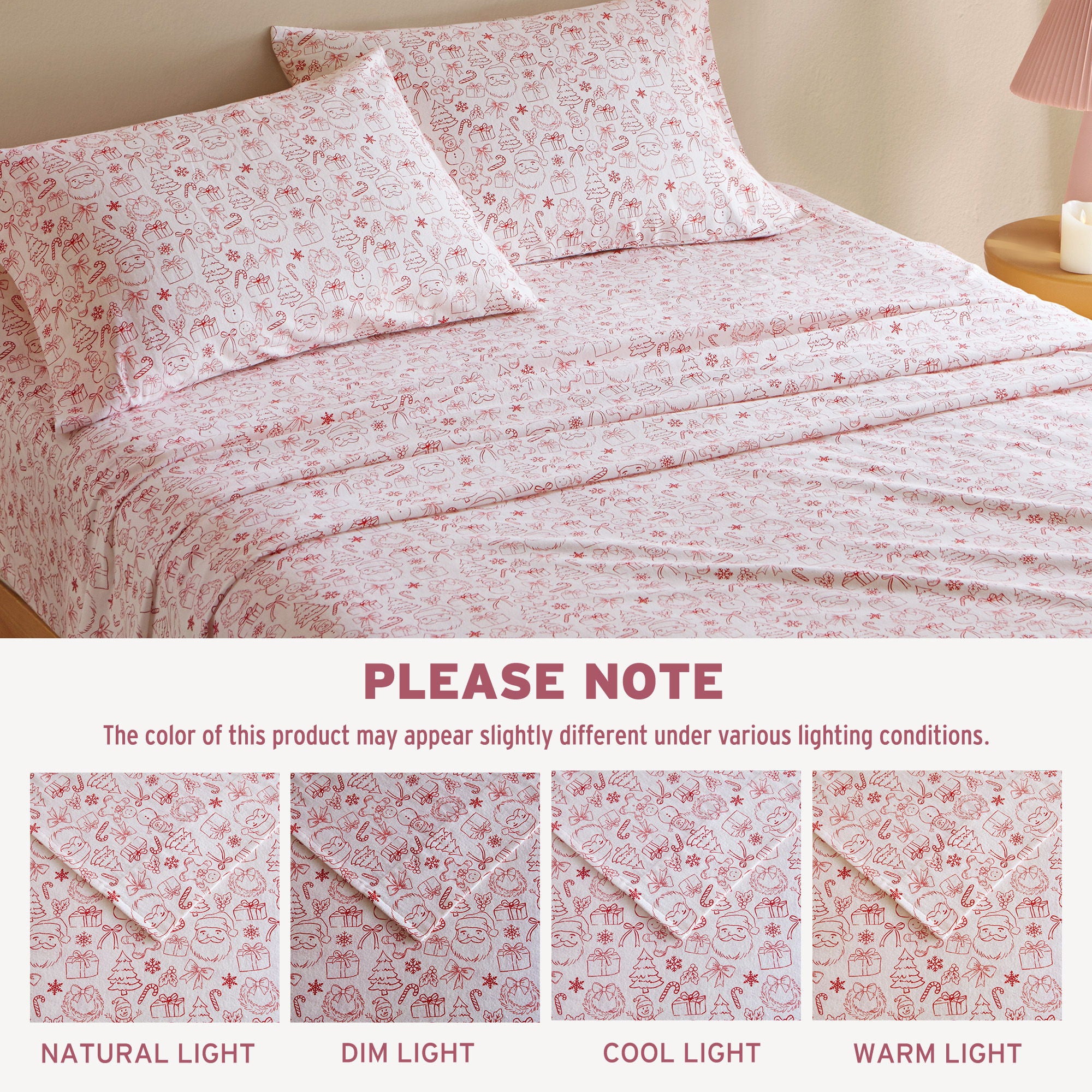 Cozy Soft - Full 100% Flannel Pigment Printed Sheet Set - Holiday Doodles