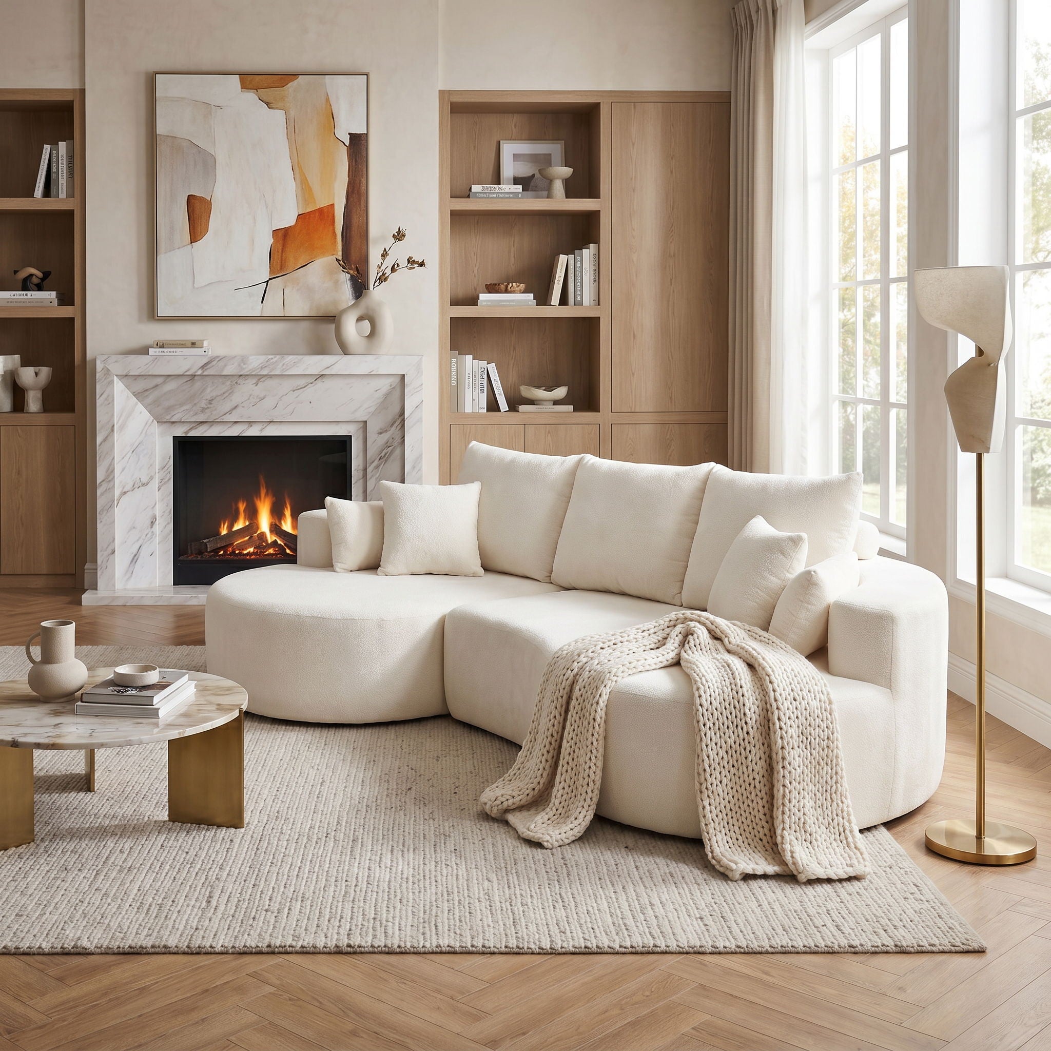 2 Piece Fabric Cloud Curved Sectional Sofa With Chaise For Living Room