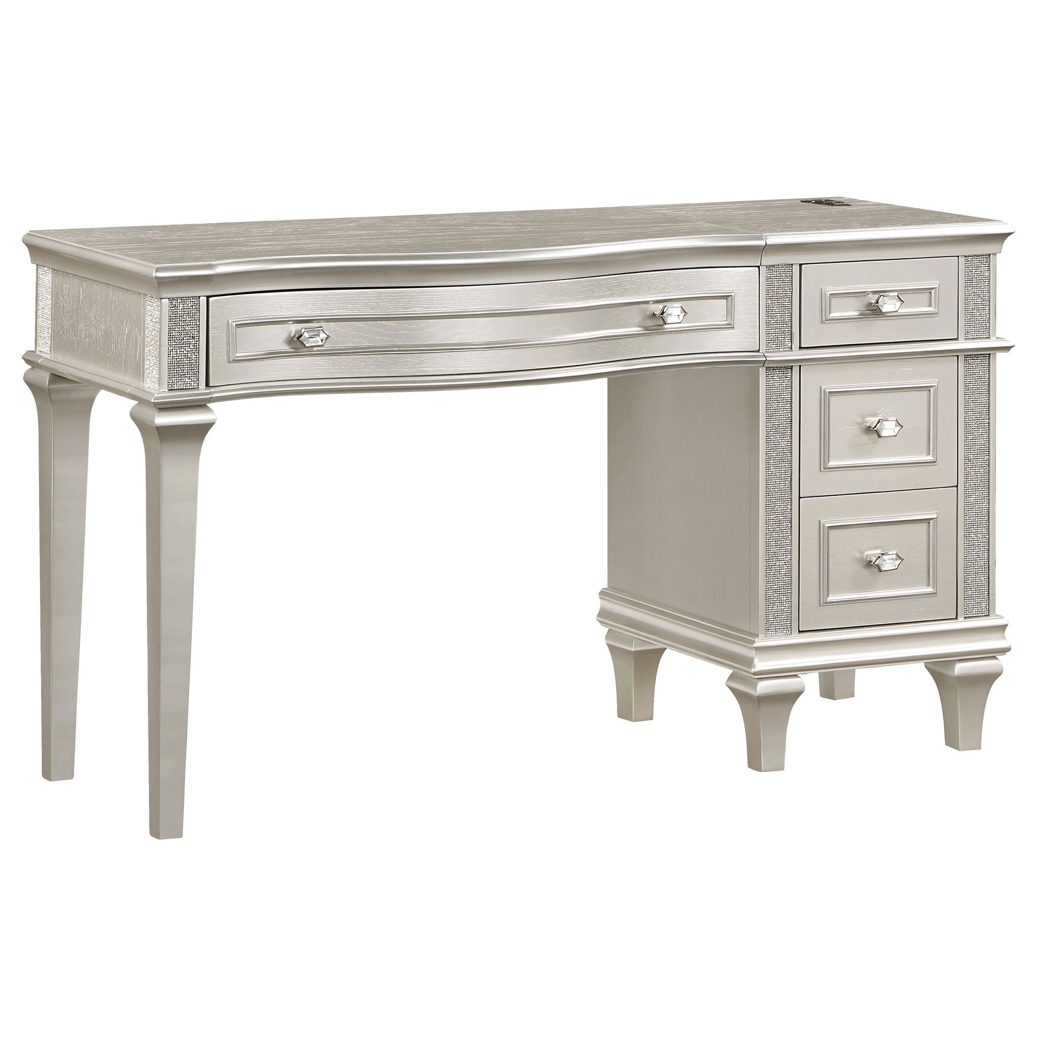 Colwood - 4 Drawer Vanity Desk With And Built In Charging - Silver Gray