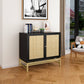 2 Door Cabinet, Natural Rattan 2 Door high cabinet, Built-in adjustable shelf, Easy Assembly, Free Standing Cabinet for Living Room Bedroom, Hallway