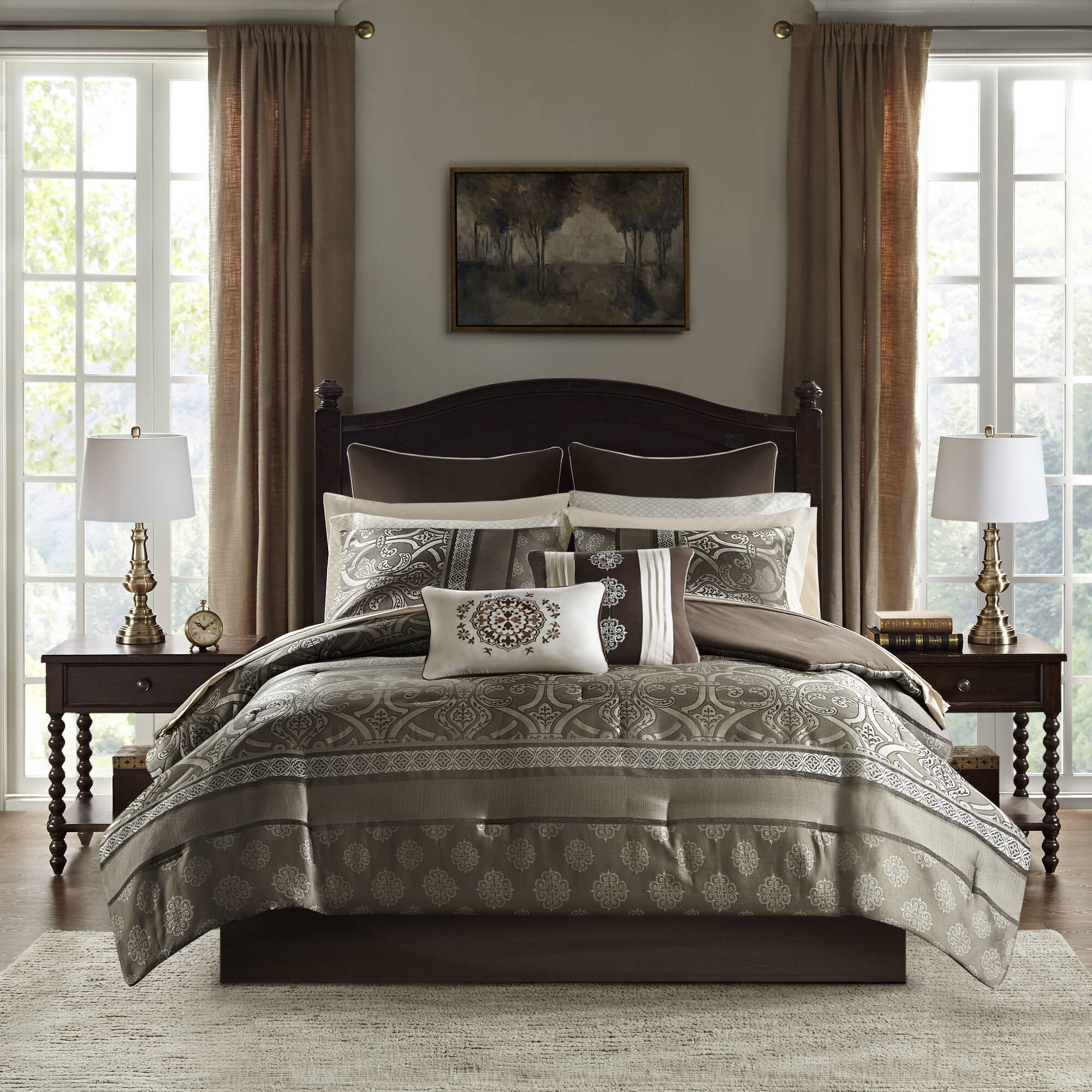 Zara - Queen 16 Piece Complete Bedding Set With 2 Sheet Sets - Brown