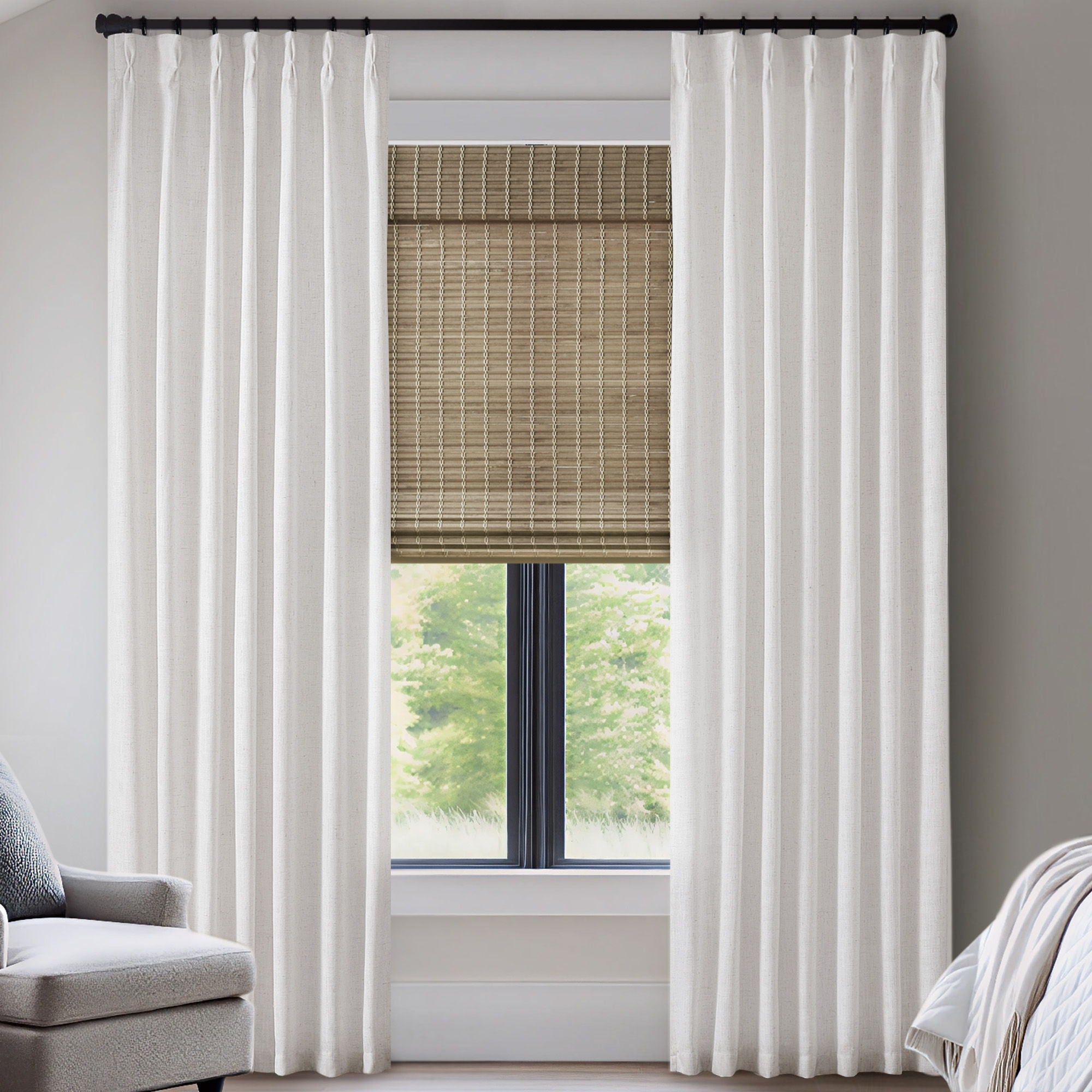 Emery - 40*102" 300GSM Poly Linen With 7 Pinch Pleat Per Piece - White