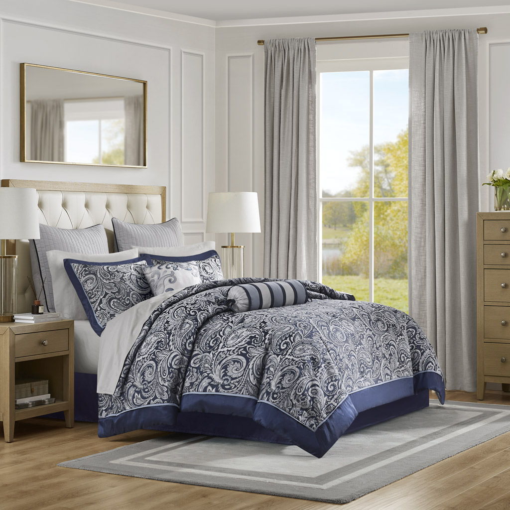 Aubrey - Queen 12 Piece Complete Bed Set - Navy