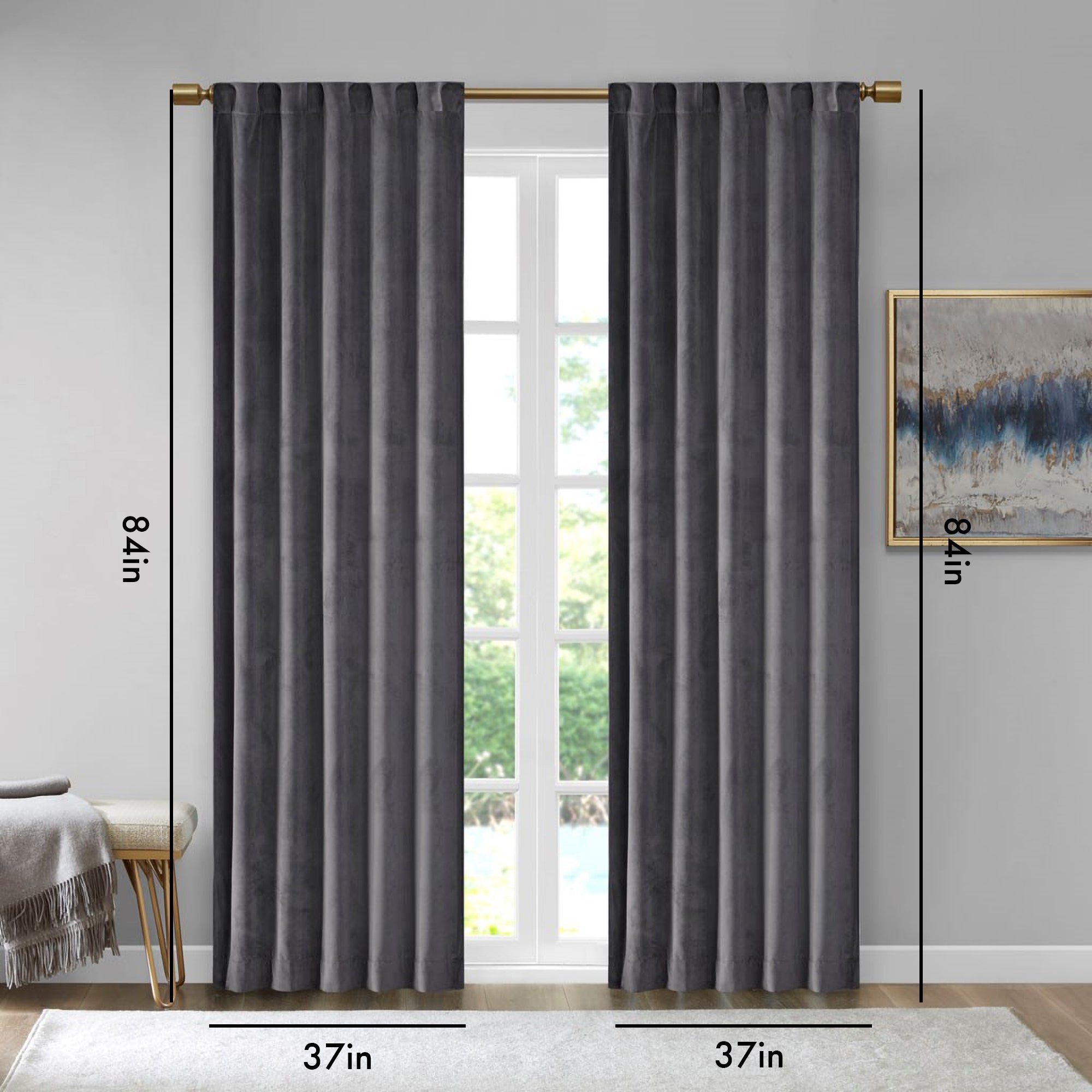 Room Darkening Poly Velvet Rod Pocket/Back Tab Curtain Panel Pair