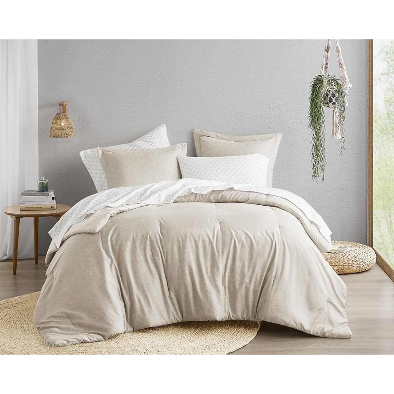 Camden - King Chambray Print Microfiber Comforter Set With Bed Sheets - Neutral