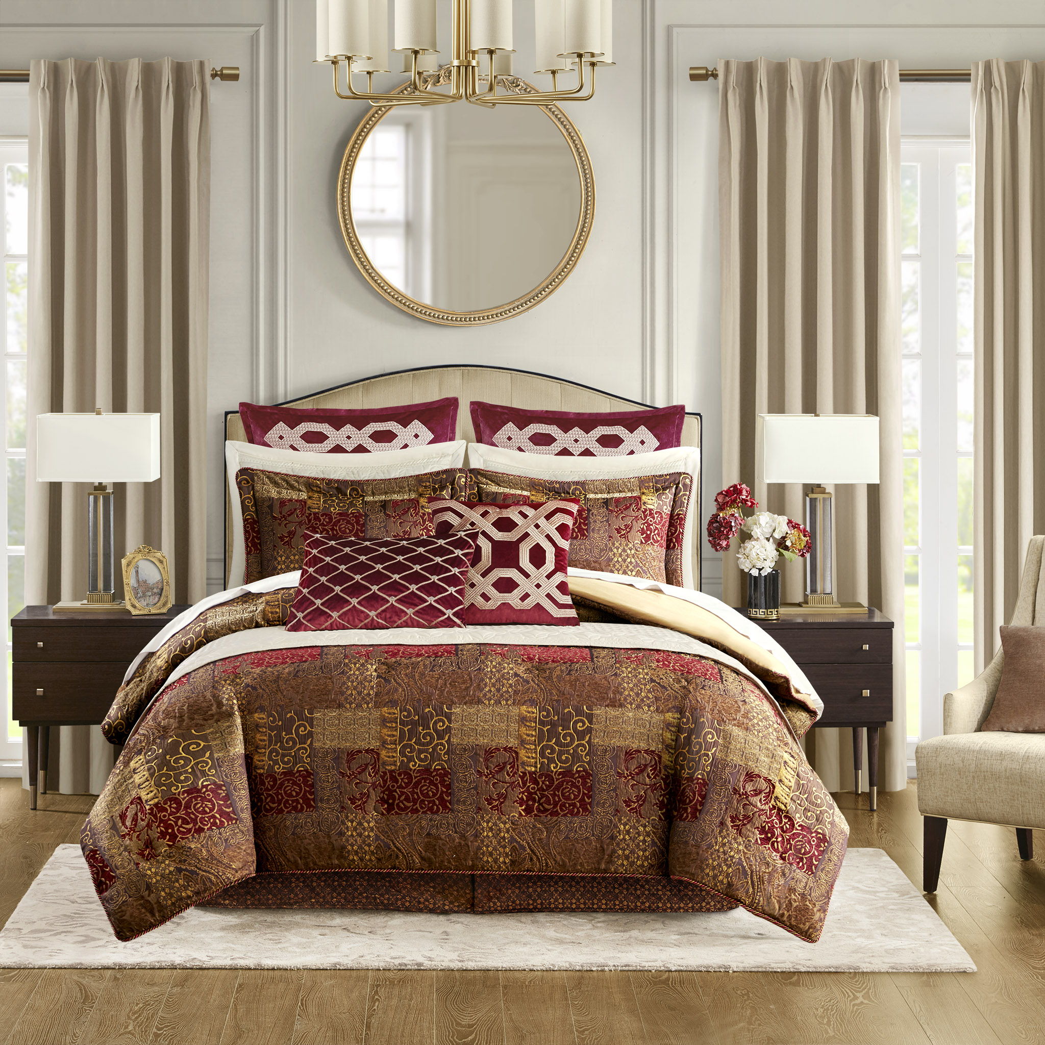 Galleria - 4 Piece California King Red Comforter Set - Red