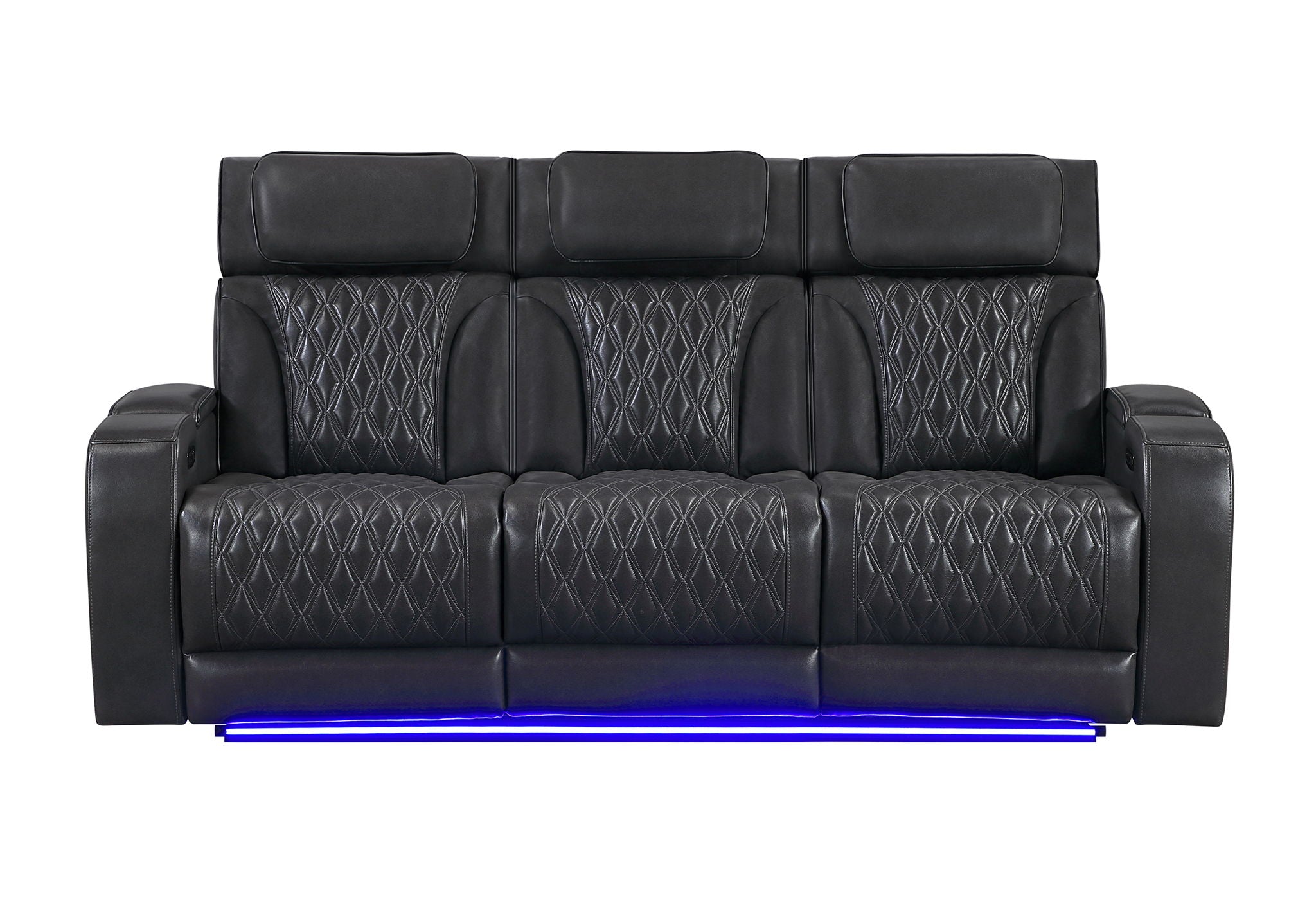 U8611 - Power Reclining Sofa With Power Headrest And LED / Power Console Reclining Loveseat With Power Headrest, LED And Speaker - Charcoal