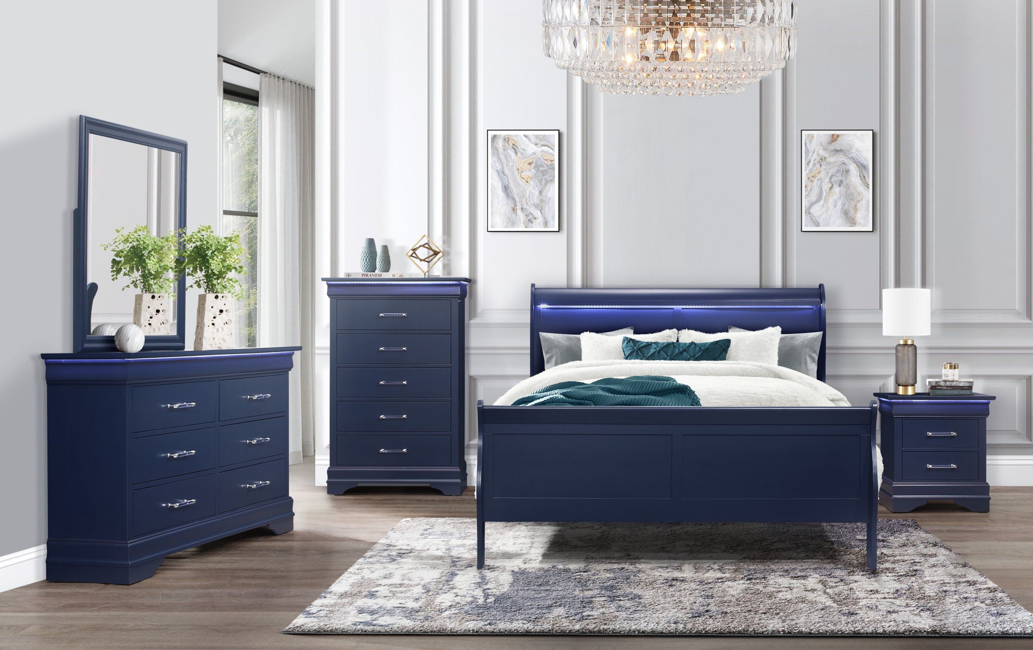 Charlie - Queen Bed With LED Side Rails - Blue