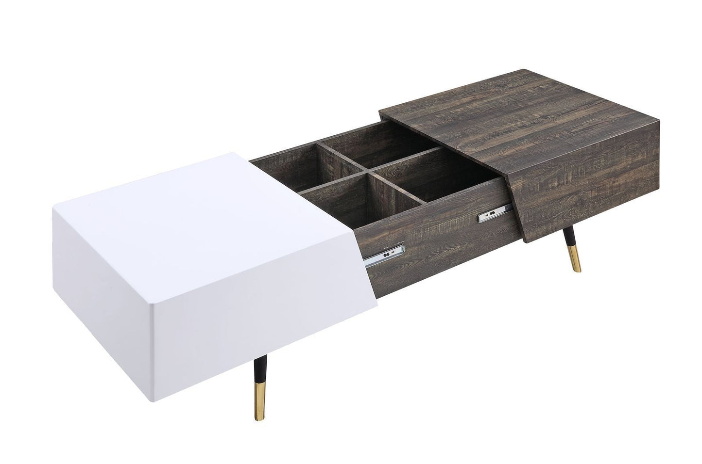 ACME Orion Coffee Table, White High Gloss & Rustic Oak 84680