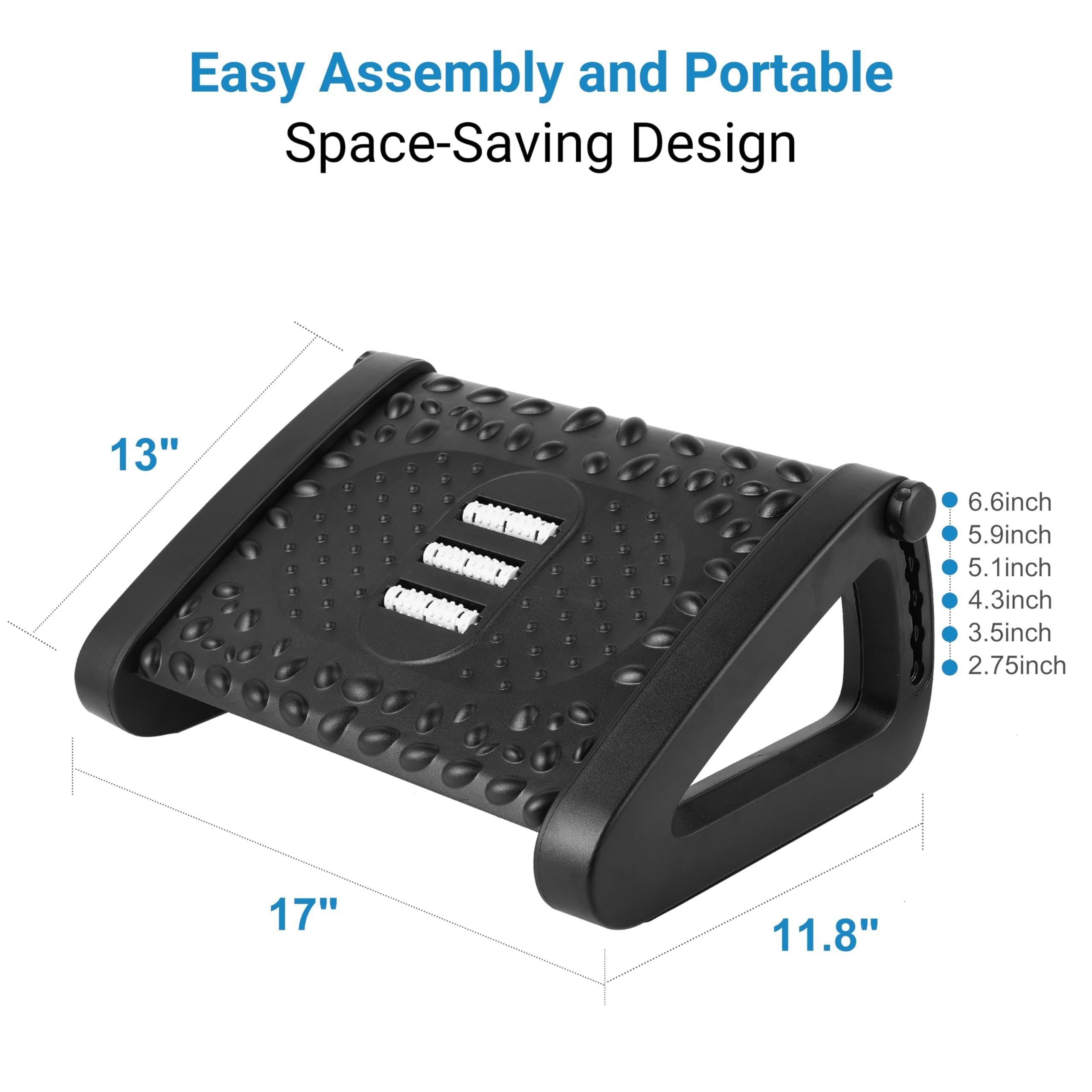 Under Desk Footrest, Tilt Gaming Desk Foot Stool Black, Adjustable Footrest for Under Desk with Roller, Office Foot Rest for Under Desk at Work